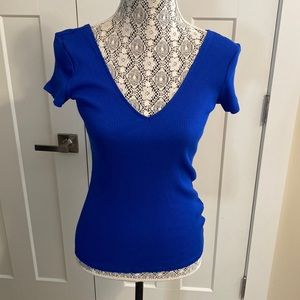 Express cobalt blue short sleeve top, v-neckline and back, size medium
